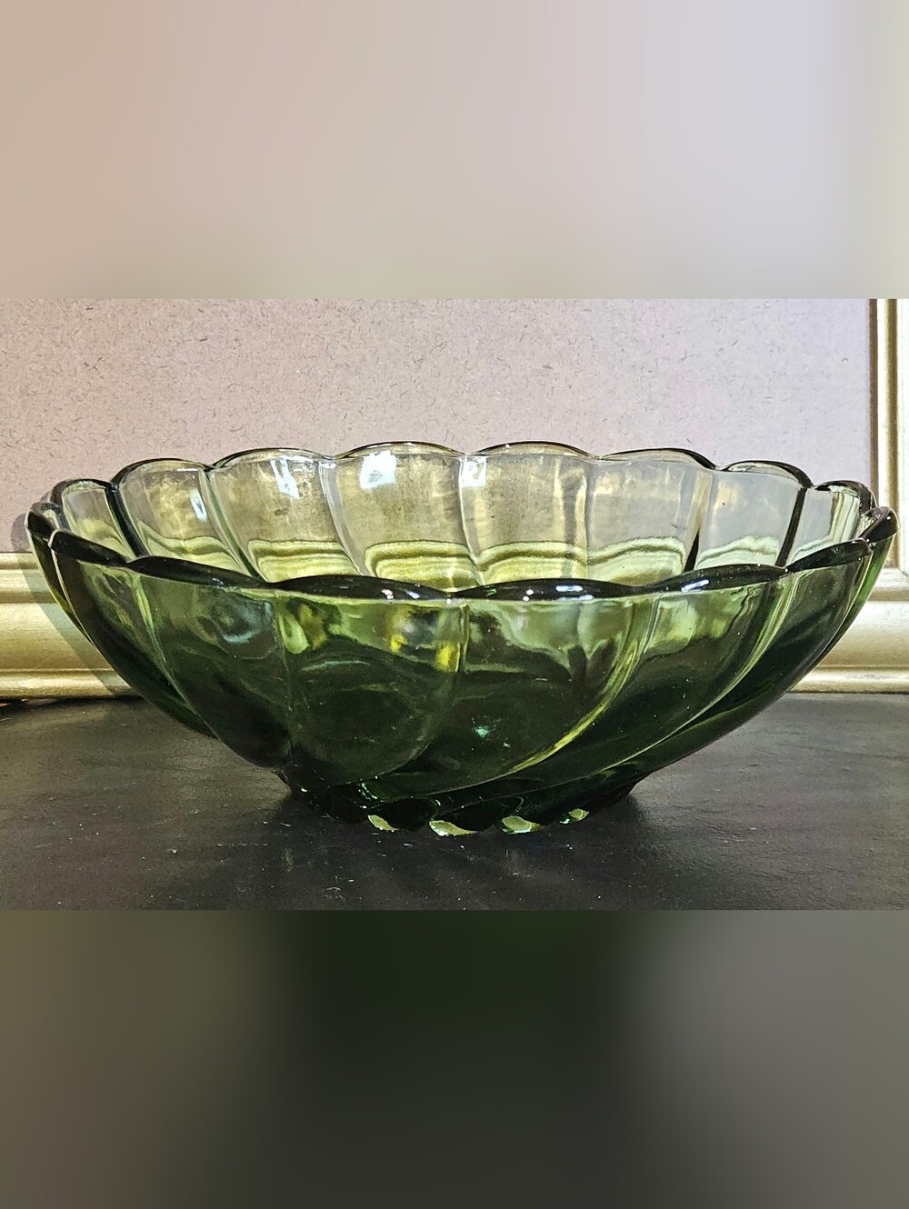 Vintage Hazel Atlas Colonial Swirl 9" Green Glass Bowl